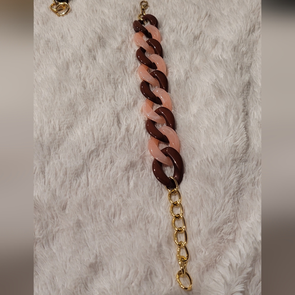 Elegant Pink and Brown Chain Bracelet